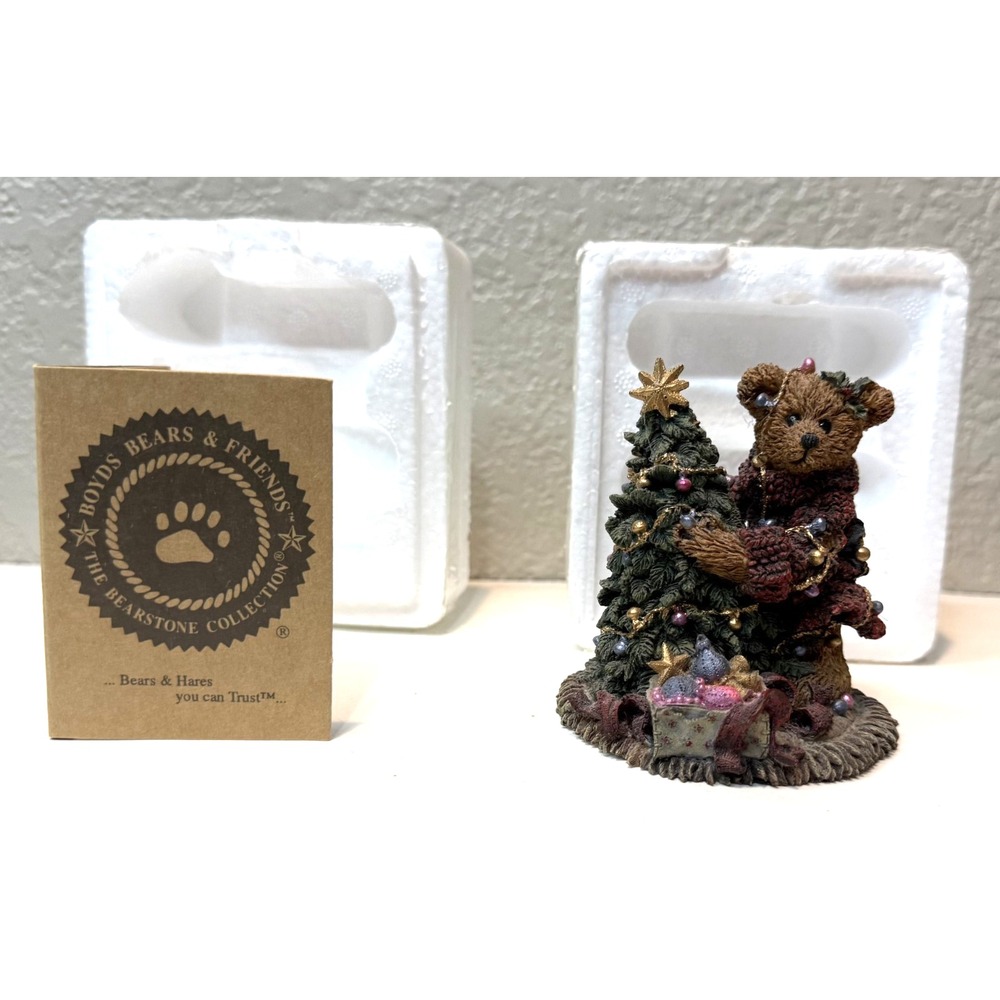 Boyds Bears Elliot & The Tree #2241 Christmas Bearstone Figurine 1994 w/ Box NEW